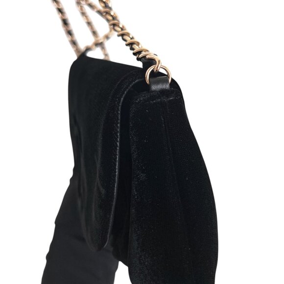 CHANEL  Half Moon  Black Velvet Leather Wallet on Chain Clutch Shoulder Bag Auth - Picture 8 of 16
